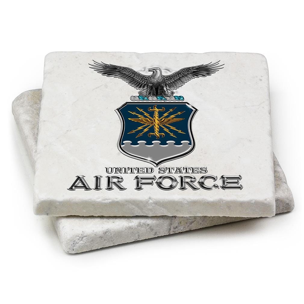 Air Force USAF Missile Ivory Tumbled Marble 4IN x 4IN Coasters Gift Set