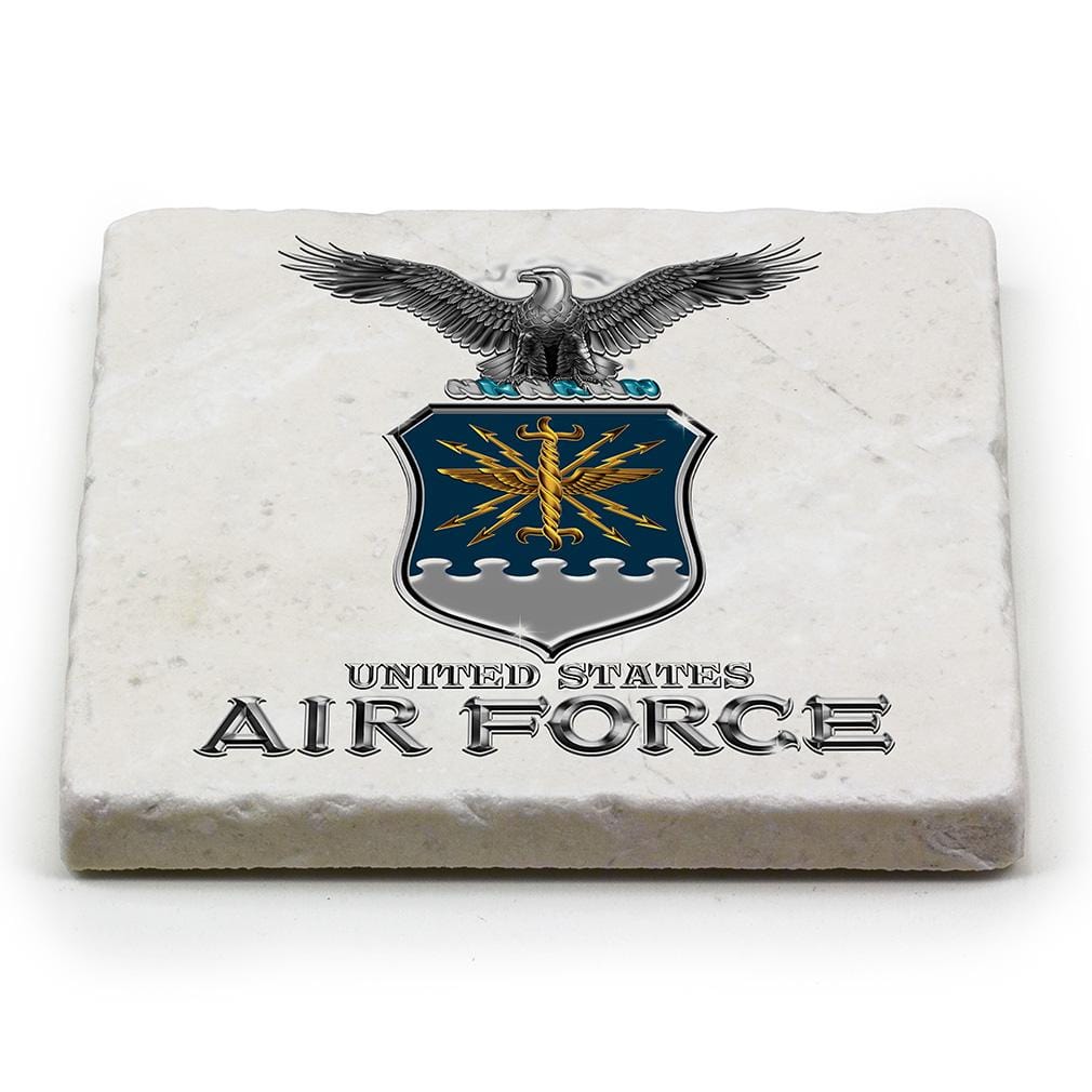 Air Force USAF Missile Ivory Tumbled Marble 4IN x 4IN Coasters Gift Set