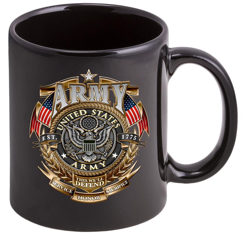 army coffee mugs custom US Army Gold Shield Stoneware Black Coffee Mug Gift Set