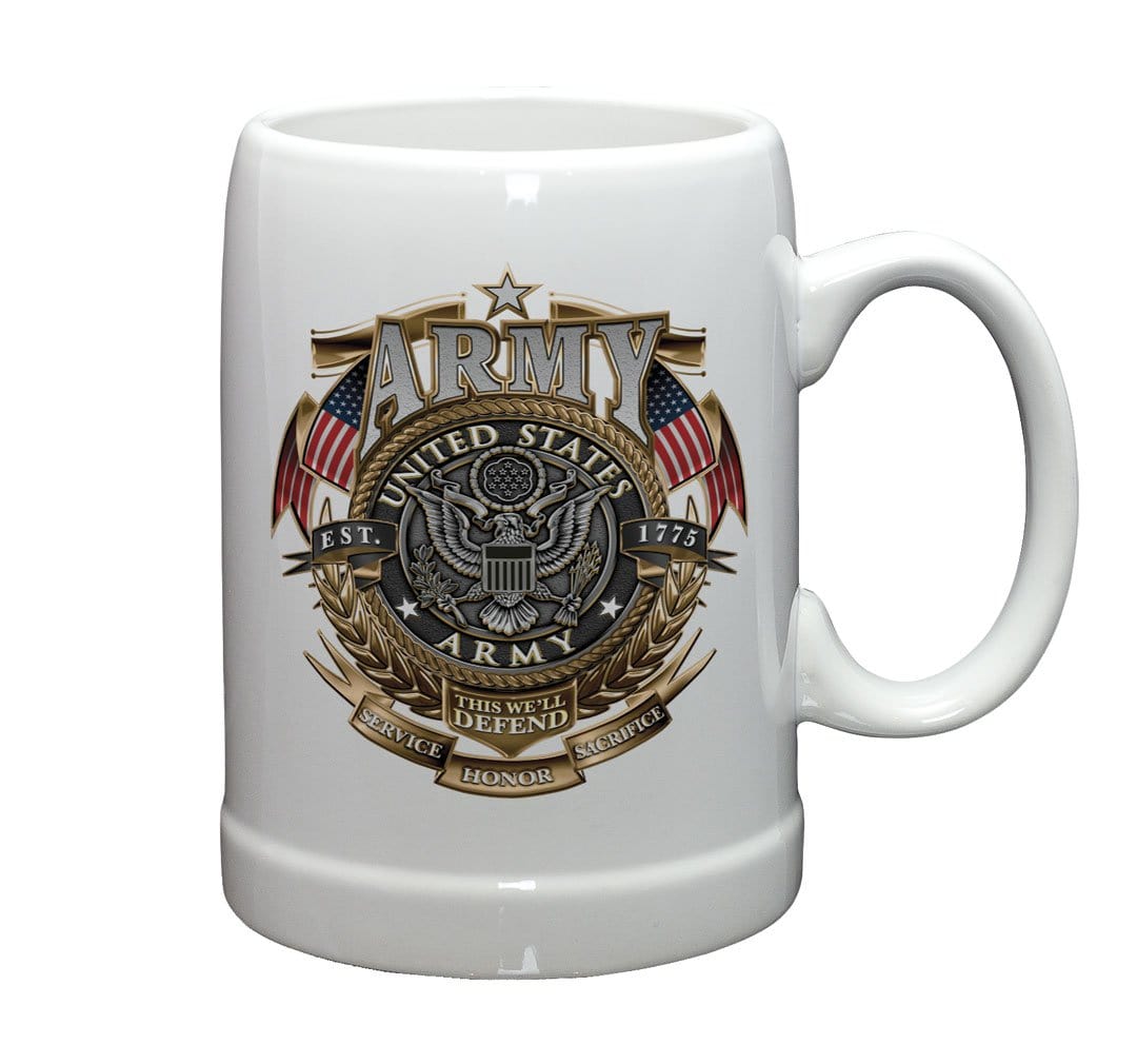 US Army Gold Shield Stoneware White Coffee Mug Gift Set