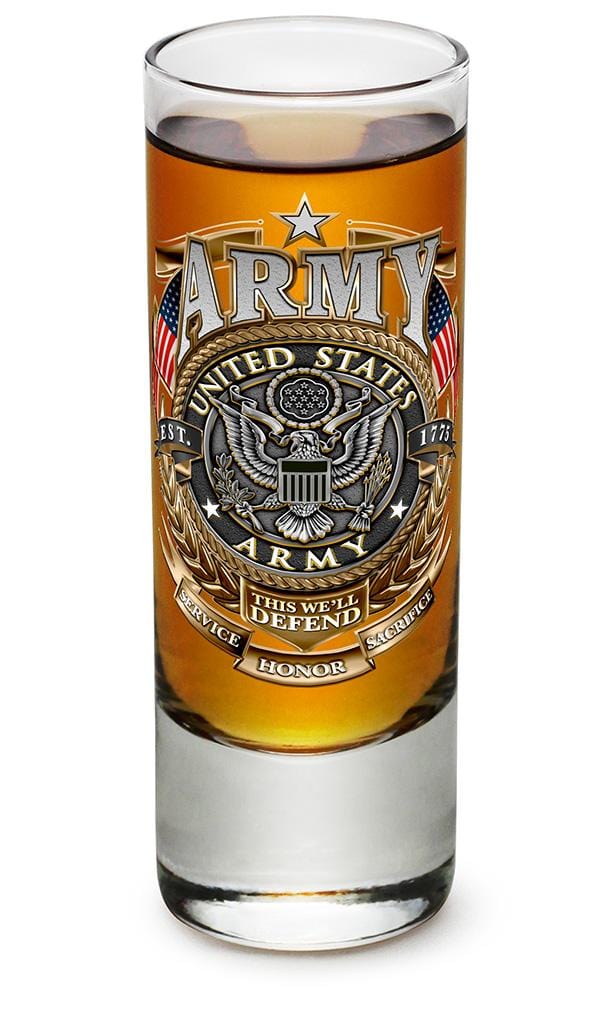 Army Gold Shield 2oz Shooter Shot Glass Glass Set