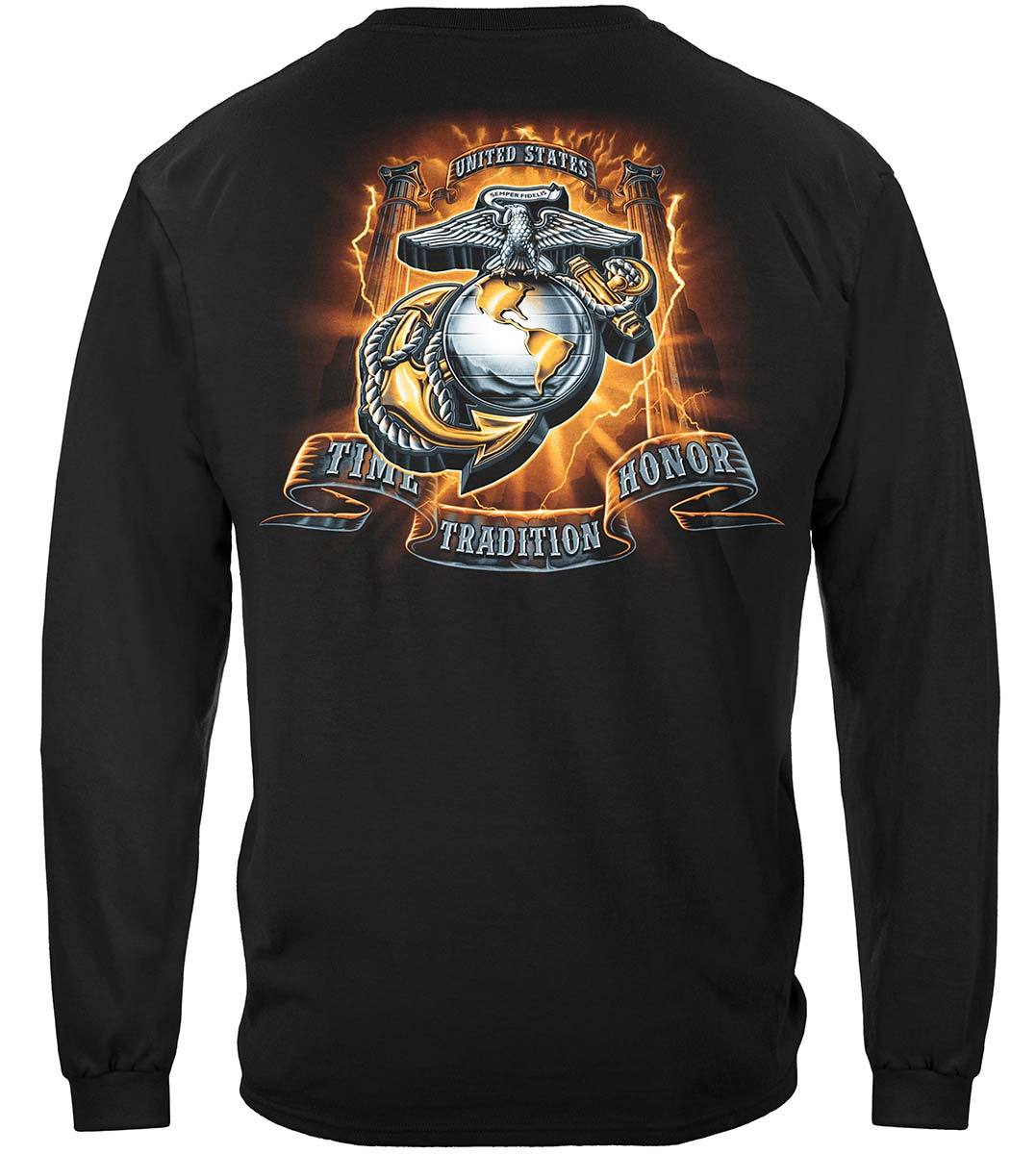 USMC Gold Lightning Time Honor Tradition Eagle Premium Hooded Sweat Shirt