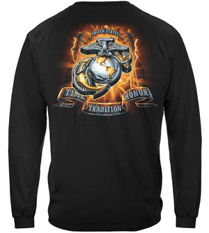 More Picture, USMC Gold Lightning Time Honor Tradition Eagle Premium Hooded Sweat Shirt
