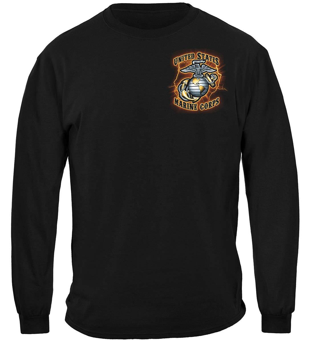 USMC Gold Lightning Time Honor Tradition Eagle Premium Hooded Sweat Shirt