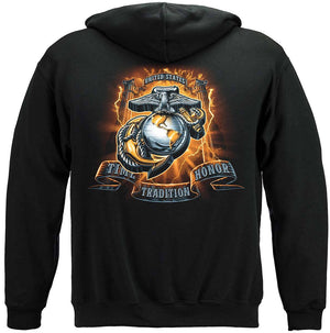 More Picture, USMC Gold Lightning Time Honor Tradition Eagle Premium Hooded Sweat Shirt