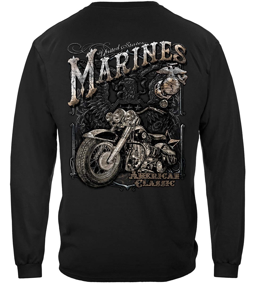 USMC Marine Biker American Classic Silver Foil Premium Long Sleeves