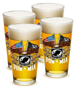 More Picture, Double Flag Eagle POW MIA American Flag 16oz Pint Glass Glass Set