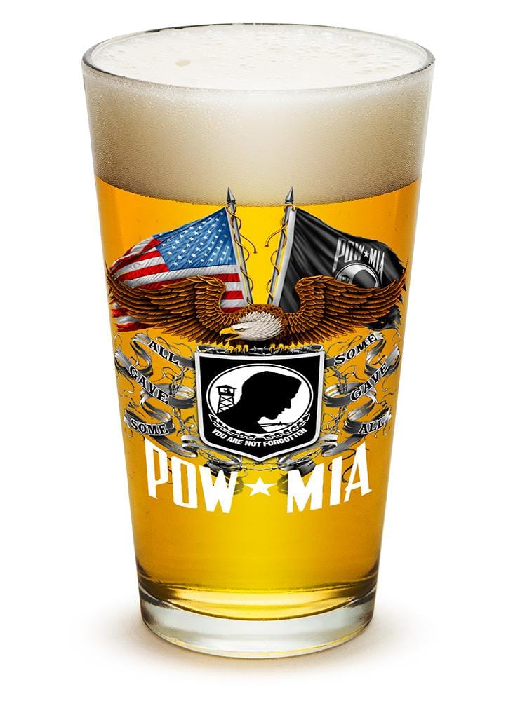 Double Flag Eagle POW MIA American Flag 16oz Pint Glass Glass Set
