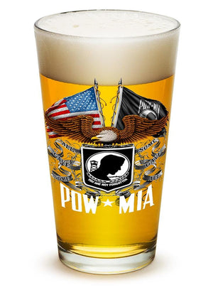 More Picture, Double Flag Eagle POW MIA American Flag 16oz Pint Glass Glass Set
