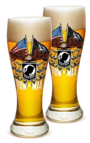 More Picture, Double Flag Eagle POW MIA American Flag 23oz Pilsner Glass Glass Set
