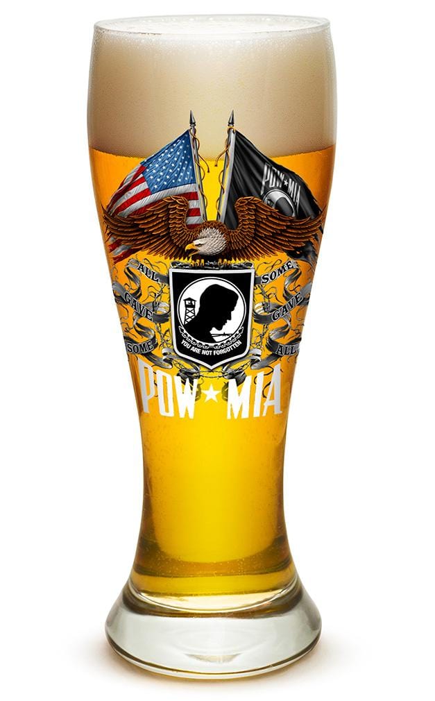 Double Flag Eagle POW MIA American Flag 23oz Pilsner Glass Glass Set