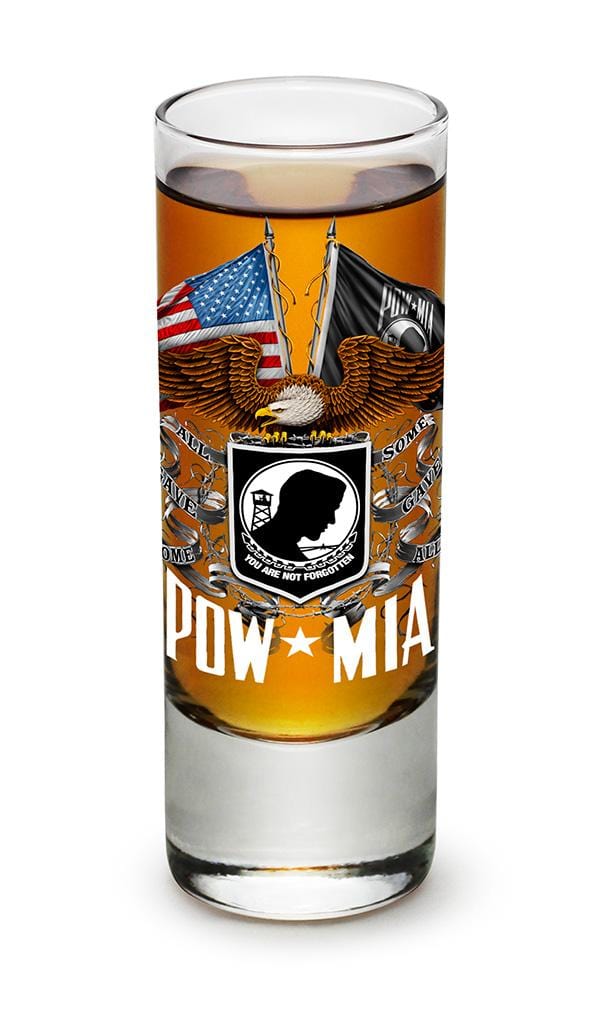 Double Flag Eagle POW MIA American Flag 2oz Shooter Shot Glass Glass Set