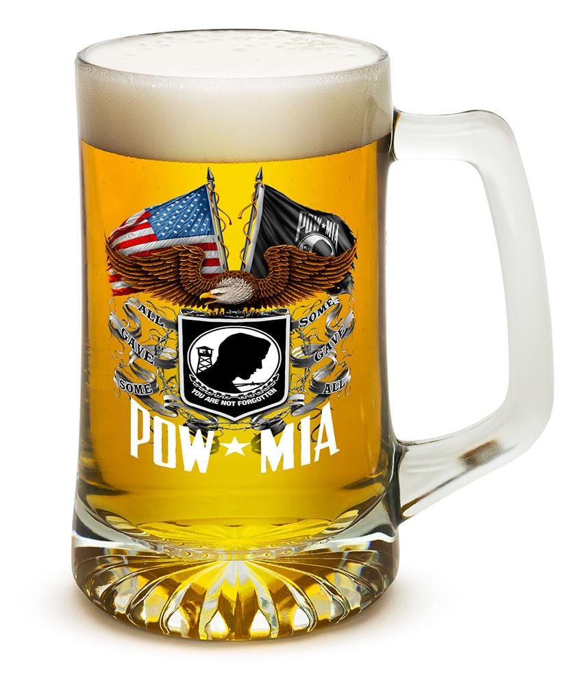 Double Flag Eagle POW MIA American Flag 25oz Tankard Glass Set