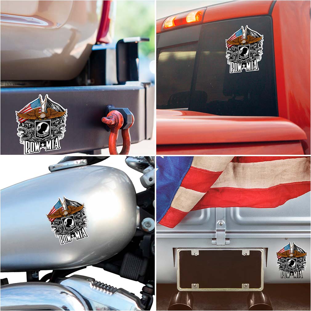 Double Flag Eagle POW Reflective Decal