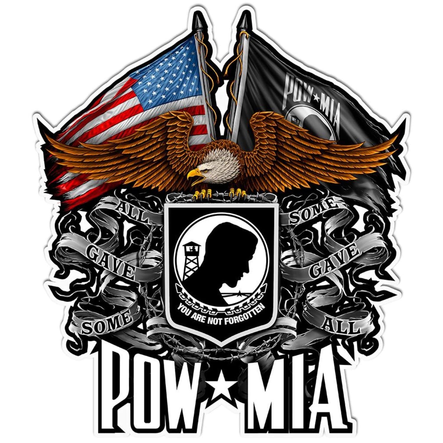Double Flag Eagle POW Reflective Decal