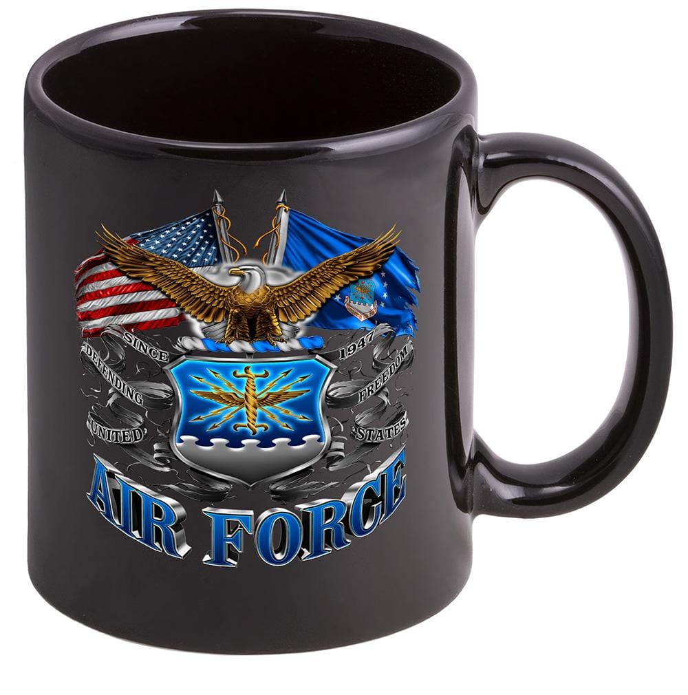 Double Flag Air Force Eagle Stoneware Black Coffee Mug Gift Set