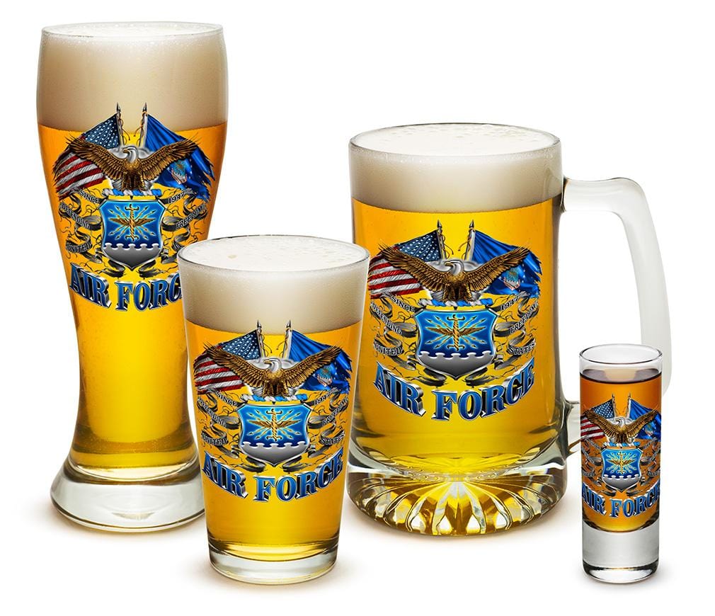 Double Flag Air Force Eagle 4 Piece Glass Gift Set