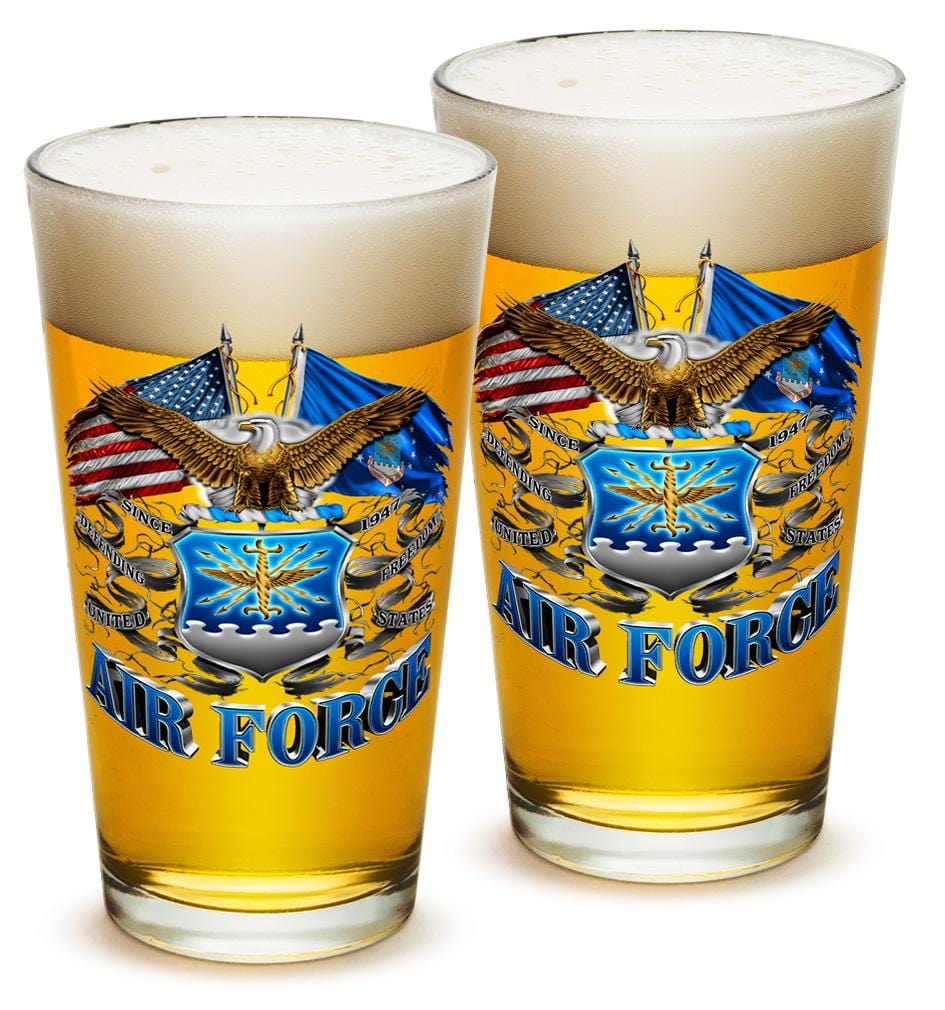 Double Flag Air Force Eagle 16oz Pint Glass Glass Set