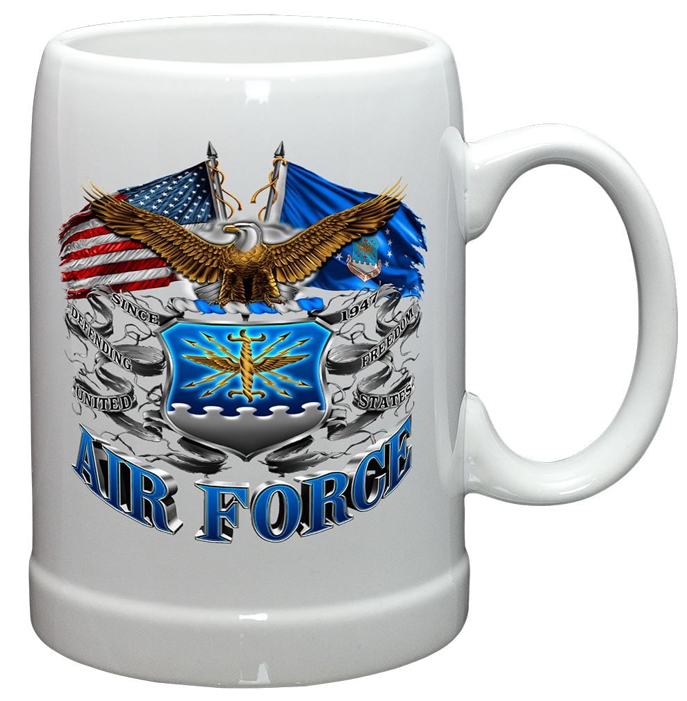 Double Flag Air Force Eagle Stoneware White Coffee Mug Gift Set