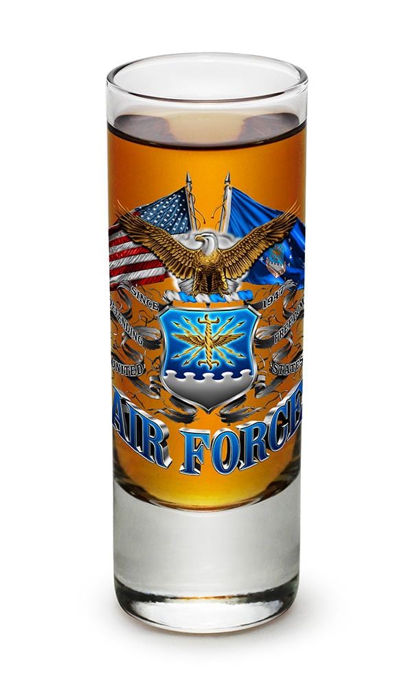 Double Flag Air Force Eagle 2oz Shooter Shot Glass Glass Set