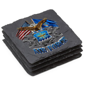 More Picture, Double Flag Air Force Eagle Black Slate 4IN x 4IN Coasters Gift Set