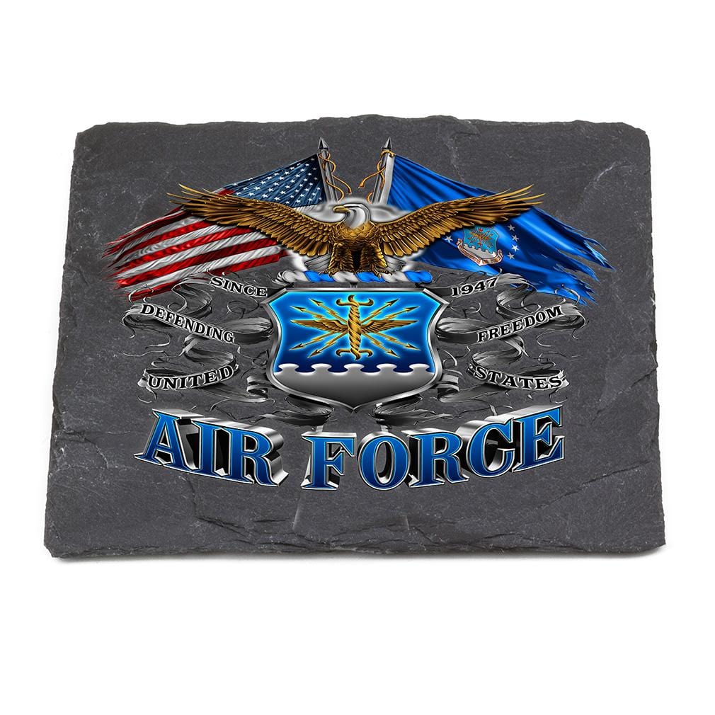 Double Flag Air Force Eagle Black Slate 4IN x 4IN Coasters Gift Set