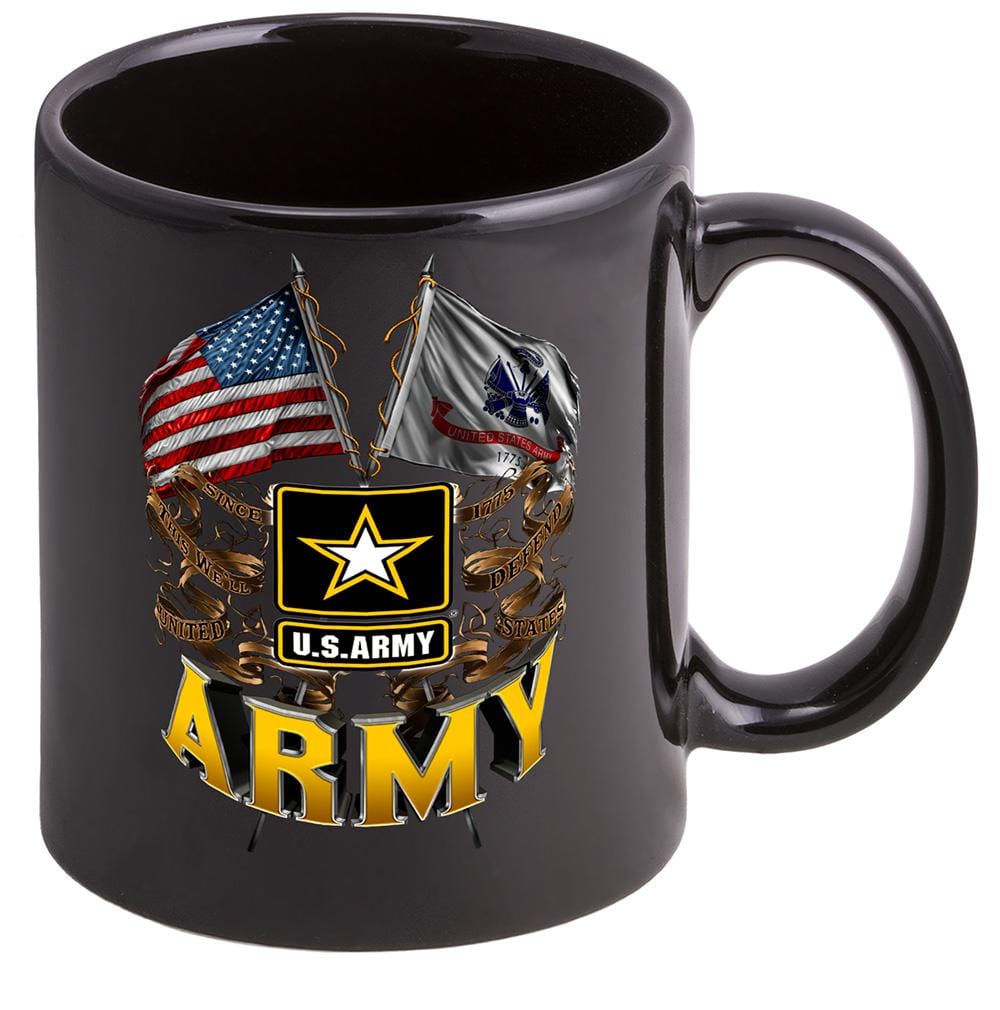 Double Flag US US Army Stoneware Black Coffee Mug Gift Set