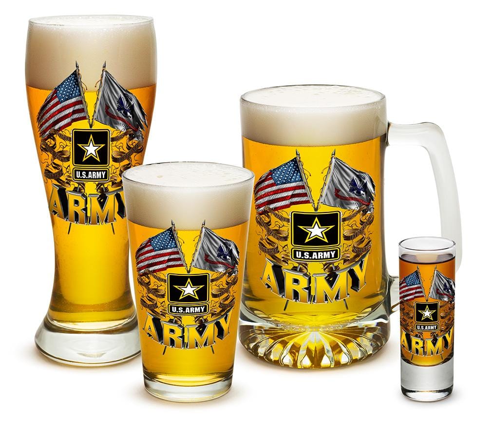 Army Double Flag US Army 4 Piece Glass Gift Set
