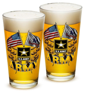 More Picture, Army Double Flag US Army 16oz Pint Glass Glass Set