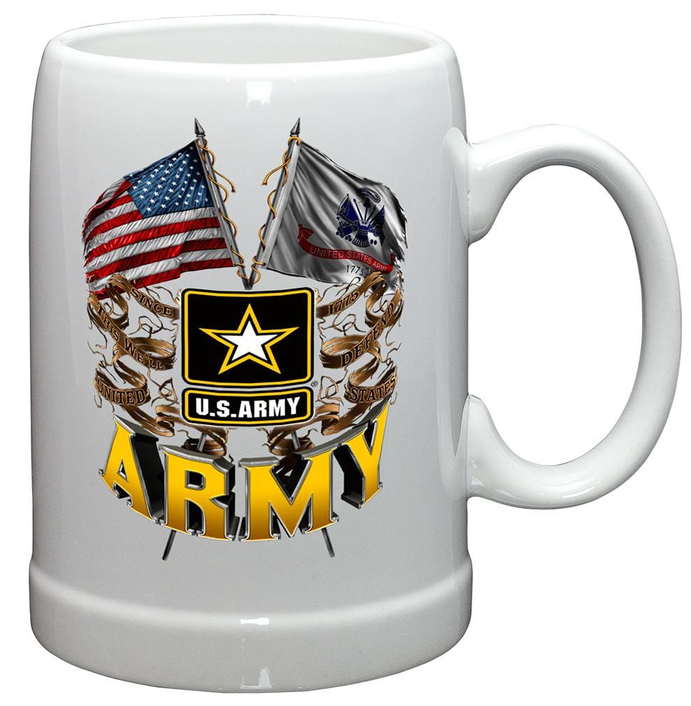 Double Flag US US Army Stoneware White Coffee Mug Gift Set