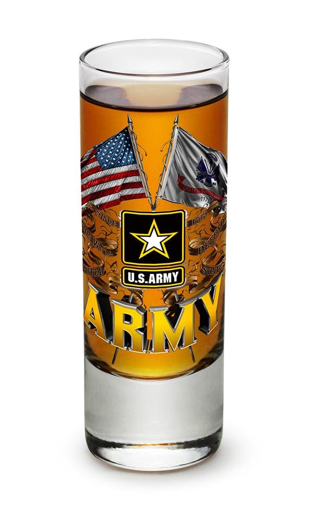 Army Double Flag US Army 2oz Shooter Shot Glass Glass Set