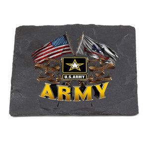 More Picture, US Army Double Flag Black Slate 4IN x 4IN Coaster Gift Set