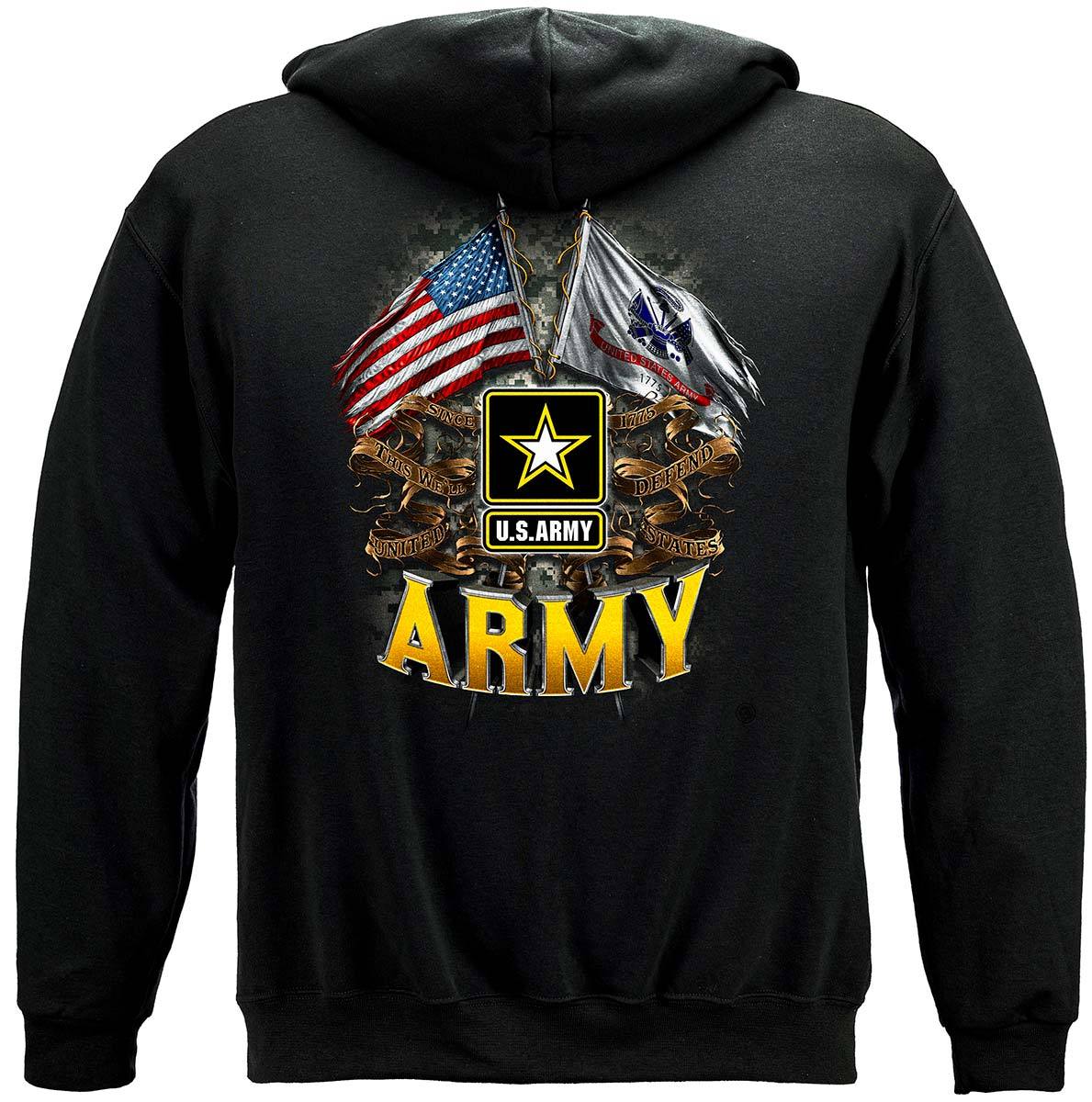 Army Double Flag Us Army Premium Hooded Sweat Shirt