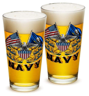 More Picture, Double Flag Eagle Navy Shield 16oz Pint Glass Glass Set