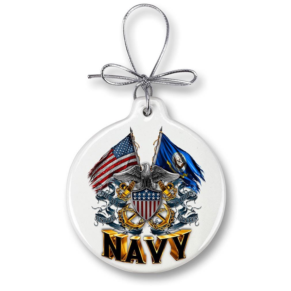 US Navy Shield Double Flag Eagle Christmas Tree Ornaments