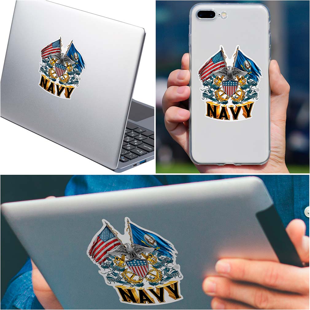 Double Flag Eagle Navy Shield Premium Reflective Decal
