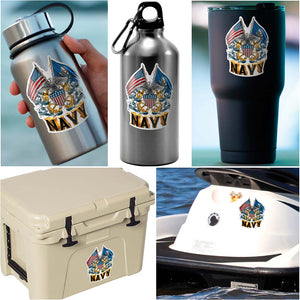 More Picture, Double Flag Eagle Navy Shield Premium Reflective Decal