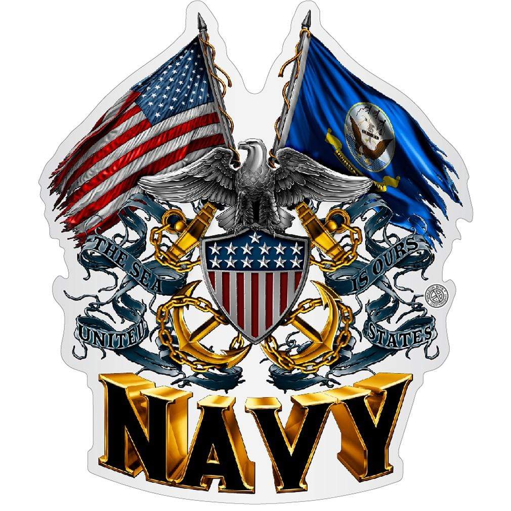 Double Flag Eagle Navy Shield Premium Reflective Decal