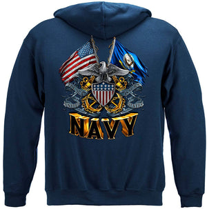 More Picture, Double Flag Eagle Navy Shield Premium Hooded Sweat Shirt