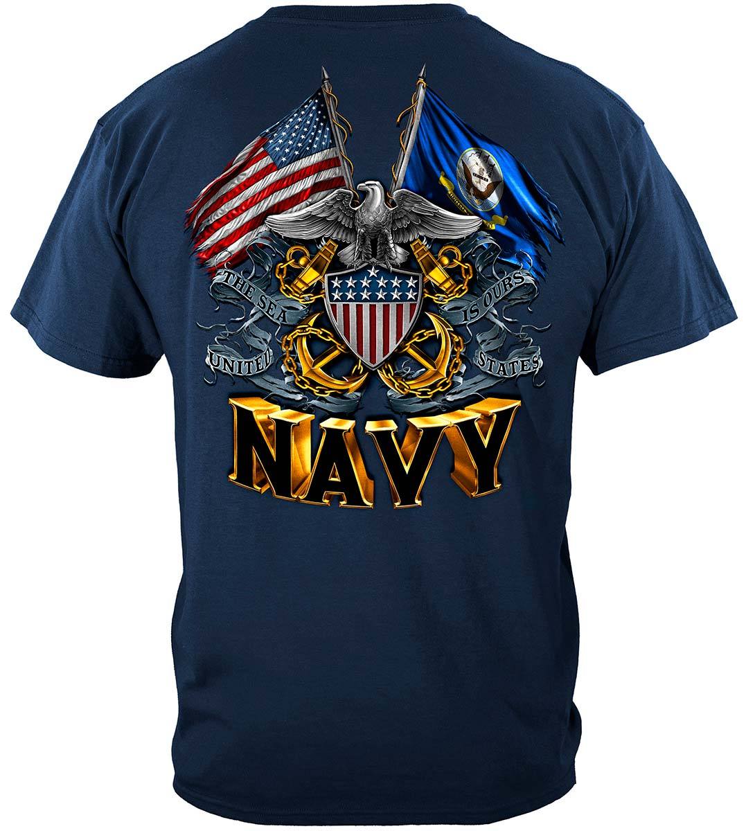 Double Flag Eagle Navy Shield Premium Long Sleeves