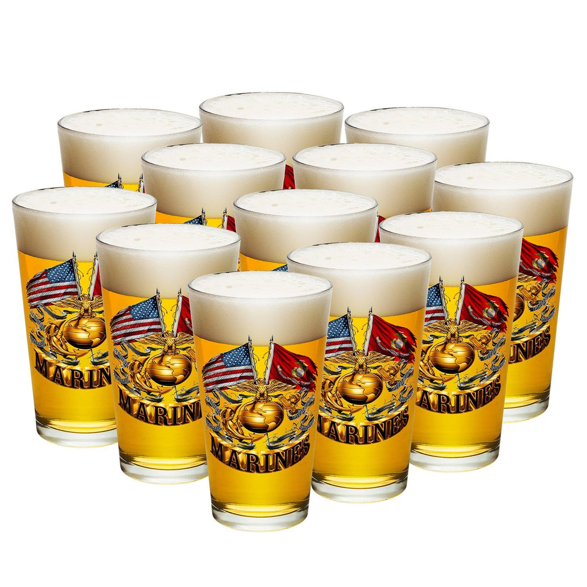 Double Flag Gold Globe Marine Corps Pint Glass