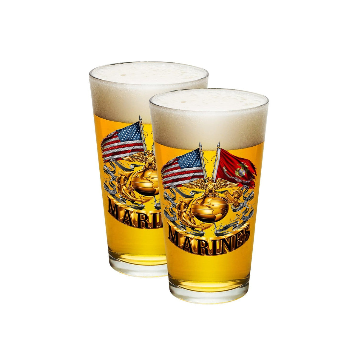 Double Flag Gold Globe Marine Corps Pint Glass