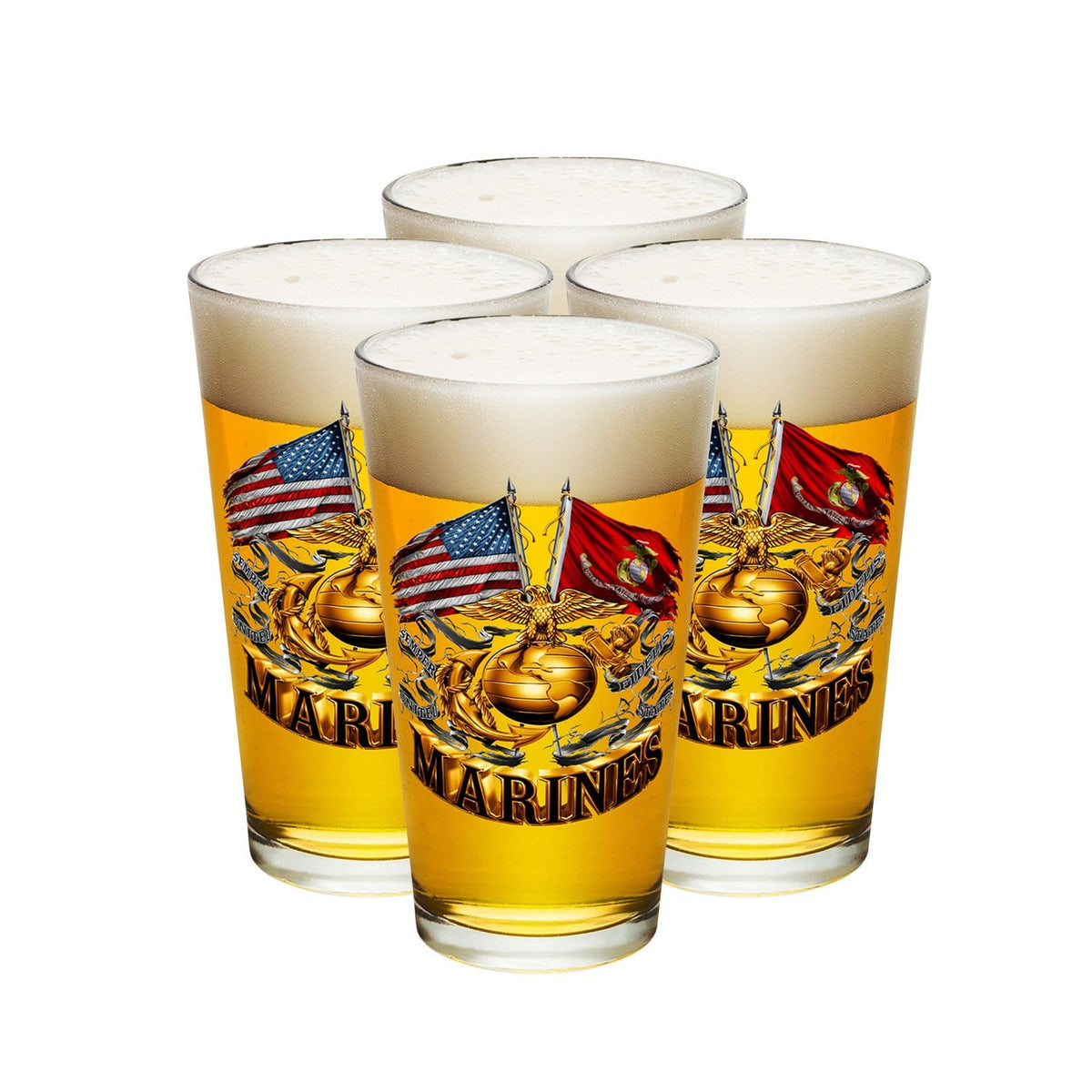 Double Flag Gold Globe Marine Corps Pint Glass