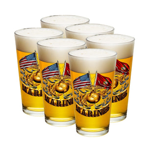 More Picture, Double Flag Gold Globe Marine Corps Pint Glass