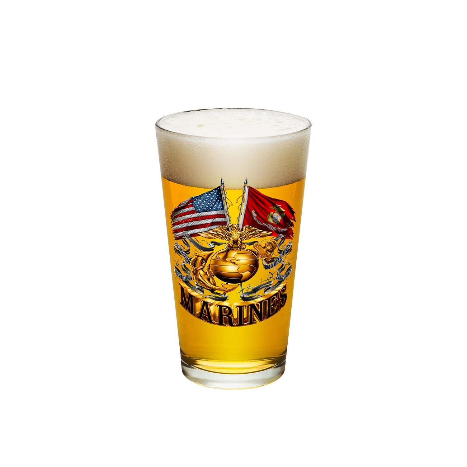 Double Flag Gold Globe Marine Corps Pint Glass