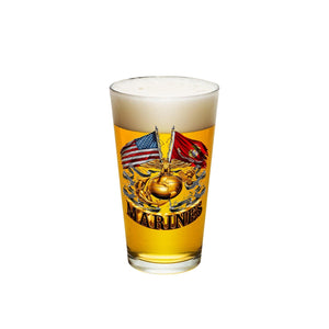 More Picture, Double Flag Gold Globe Marine Corps Pint Glass