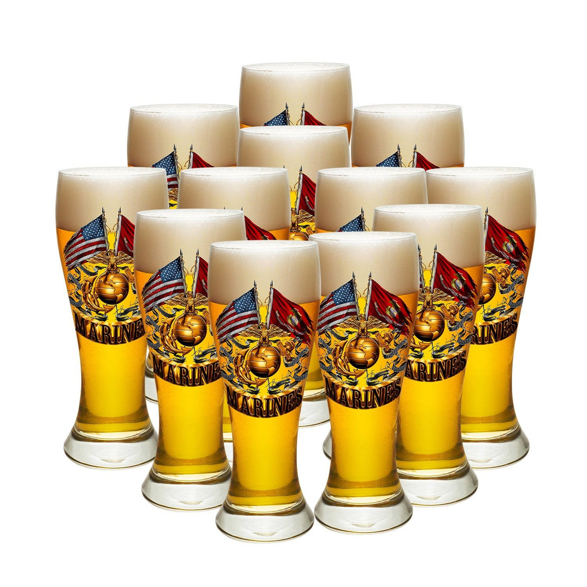 Double Flag Gold Globe Marine Corps Pilsner Glass