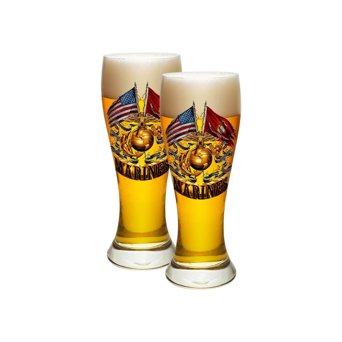 Double Flag Gold Globe Marine Corps Pilsner Glass