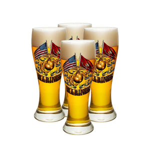 More Picture, Double Flag Gold Globe Marine Corps Pilsner Glass
