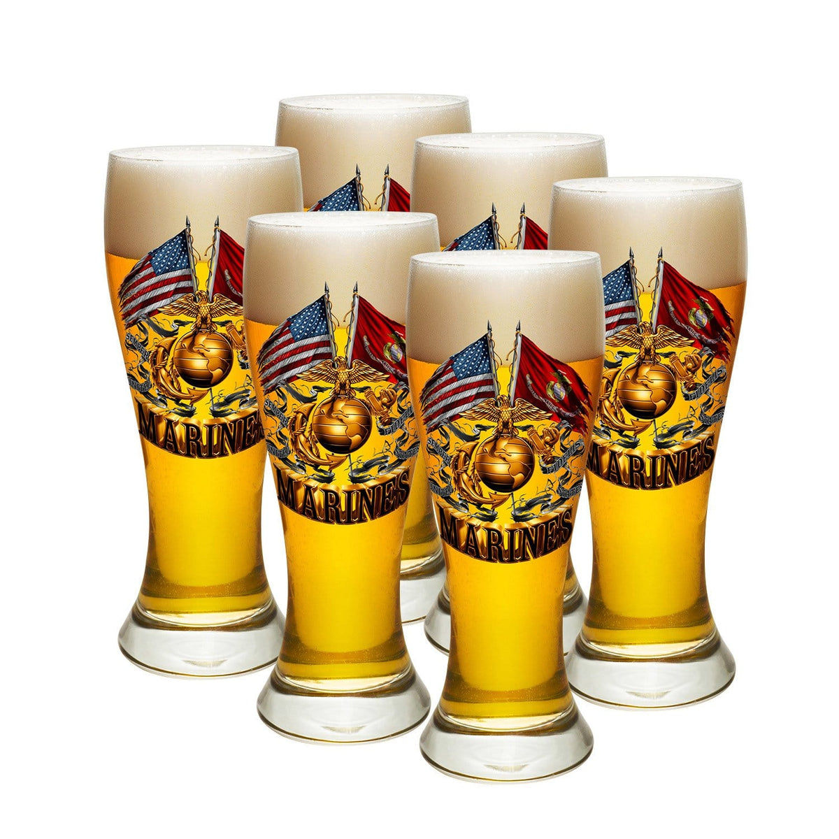 Double Flag Gold Globe Marine Corps Pilsner Glass